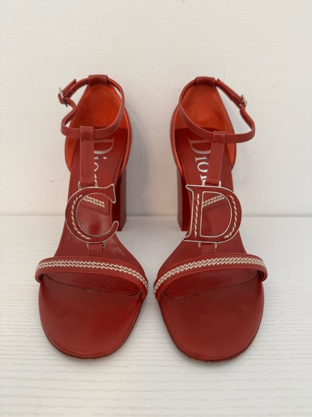 Dior Galliano 2005 Red Leather Charm Embroidered Block Heel Sandals EU 36.5 Y2K - Picture 7 of 7